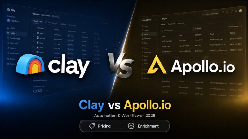 A stylized comparison cover artwork showing the Clay and Apollo.io logos facing off for the ultimate outbound showdown.