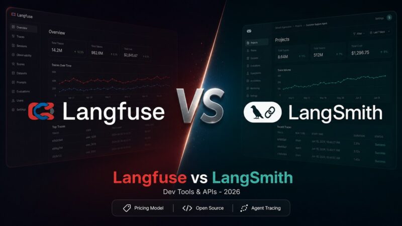Langfuse vs LangSmith title graphic showing both LLM observability platforms facing off