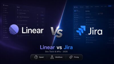 Linear vs Jira comparison cover showing the minimalist Linear logo facing off against the corporate Atlassian Jira logo in a high-tech interface style.