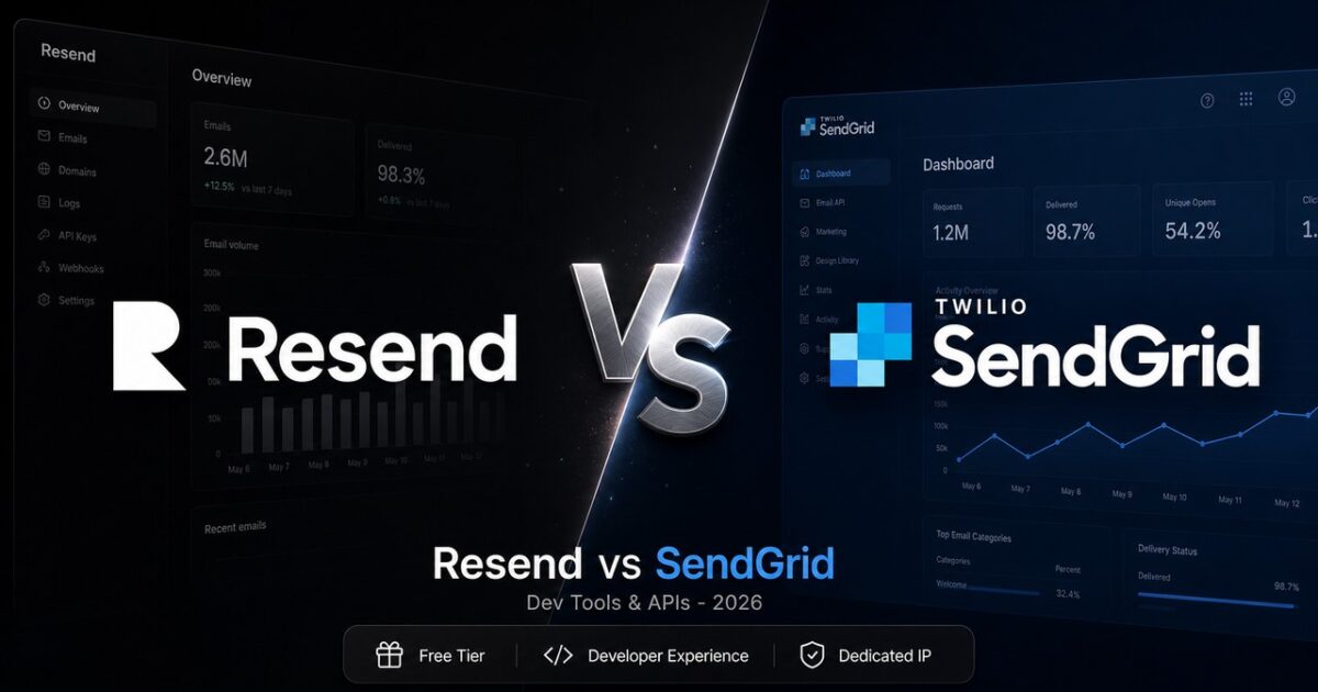 A sleek head-to-head comparison cover showcasing Resend and SendGrid logos ready to battle, highlighting Resend vs SendGrid.