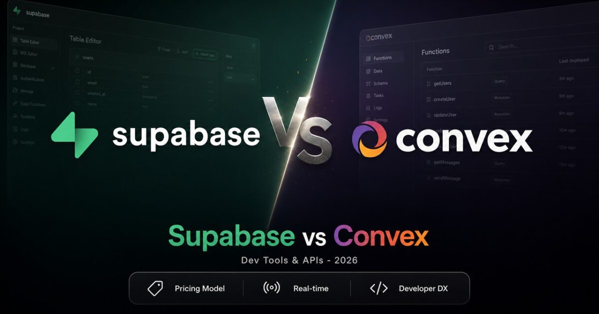 Stylized comparison cover artwork featuring Supabase and Convex logos facing off for the Supabase vs Convex backend decision
