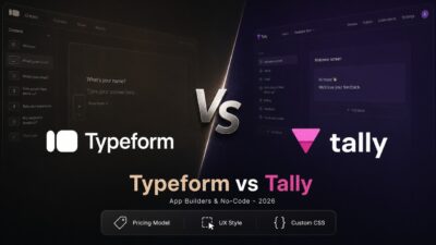 A stylized comparison cover artwork showing the Typeform and Tally logos facing off for the ultimate form builder matchup.