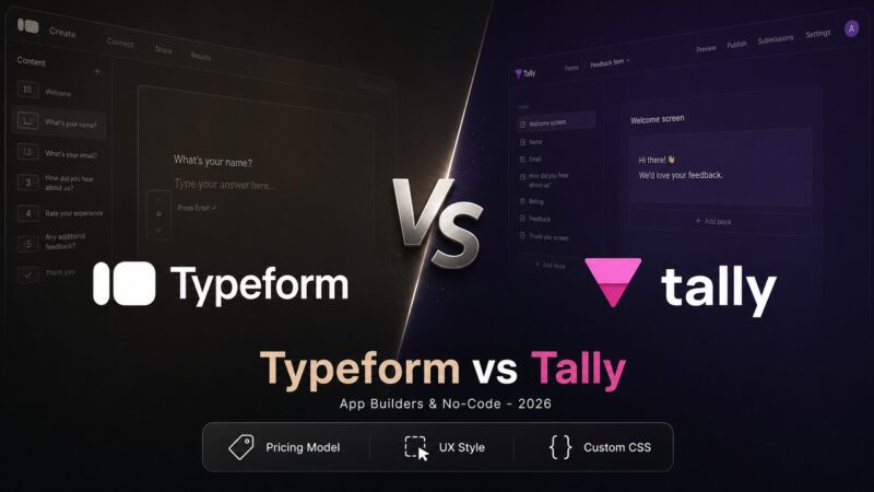 A stylized comparison cover artwork showing the Typeform and Tally logos facing off for the ultimate form builder matchup.