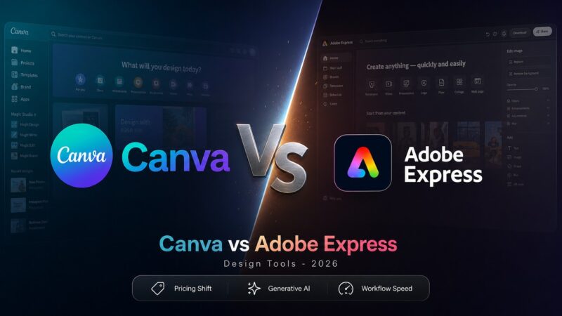 Canva vs Adobe Express comparison cover artwork showing brand logos facing off