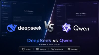 DeepSeek vs Qwen comparison cover showing the logos of DeepSeek and Alibaba Qwen facing off on a dark background.