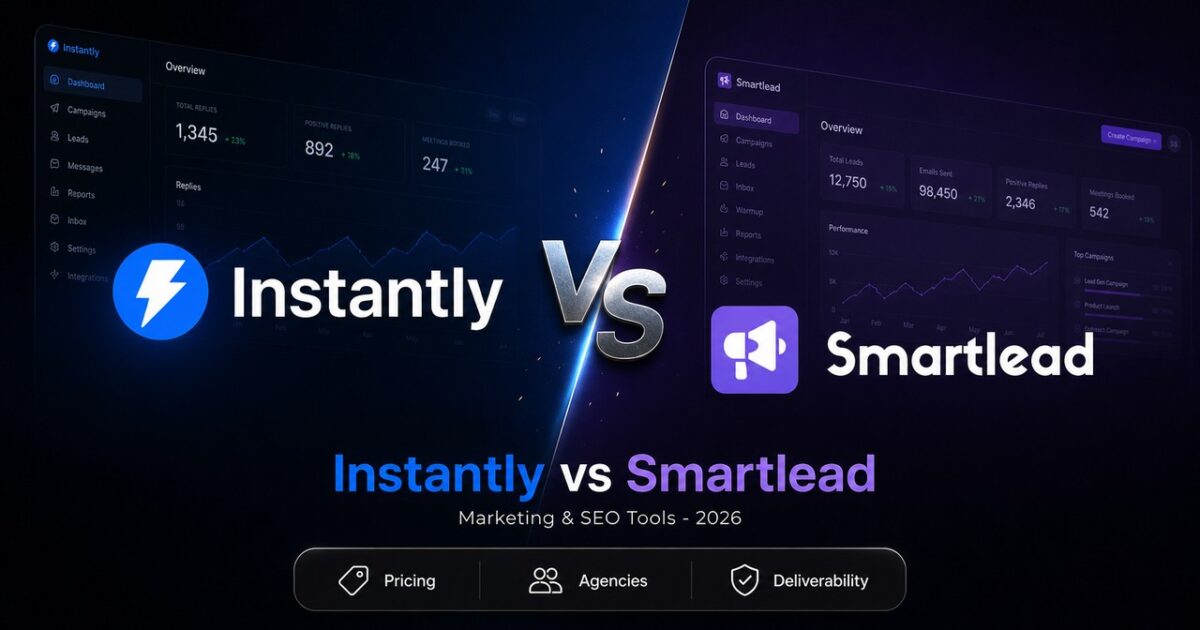 Instantly vs Smartlead head-to-head comparison image showing both cold email platforms side by side