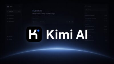 Stylized editorial artwork highlighting Kimi AI, Moonshot AI, and Chinese LLM evaluation metrics