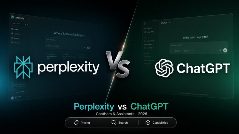Stylized comparison artwork featuring Perplexity and ChatGPT logos facing off in a head-to-head AI matchup.