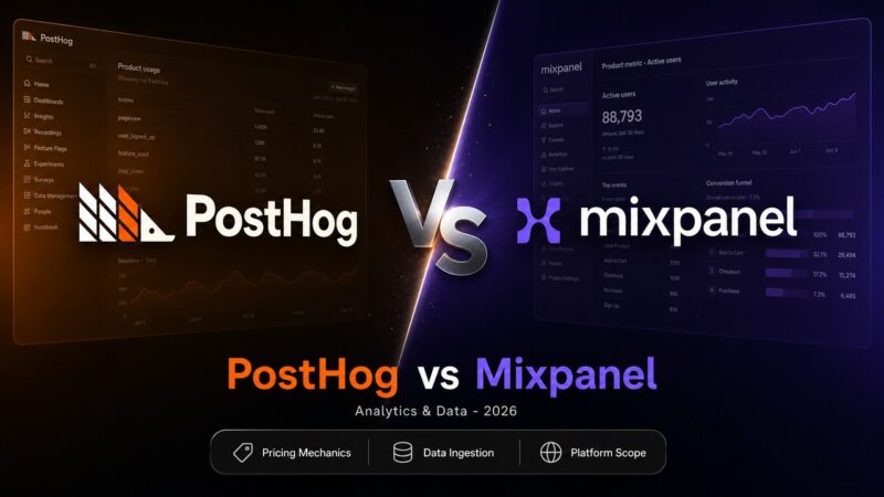 PostHog vs Mixpanel comparison featured artwork showing both logos facing off
