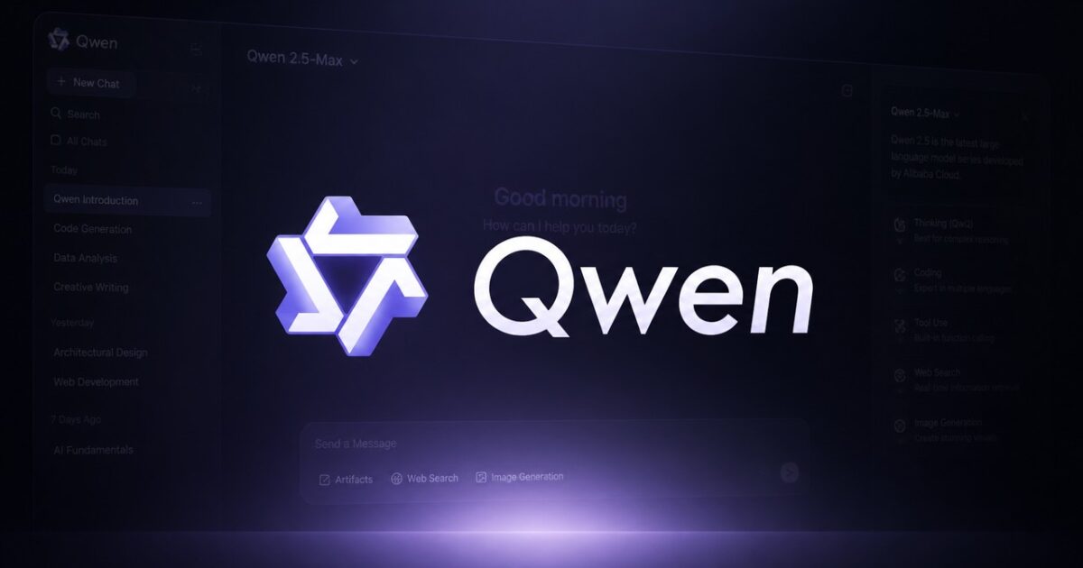 Qwen AI logo and architecture overview illustrating pricing, compliance, and international deployment options.