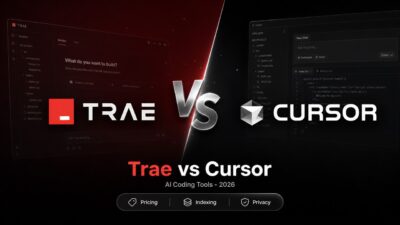 Stylized comparison graphic for Trae vs Cursor showing ByteDance's Trae logo facing off against Cursor.