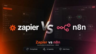 Zapier vs n8n comparison cover image showing both logos side by side