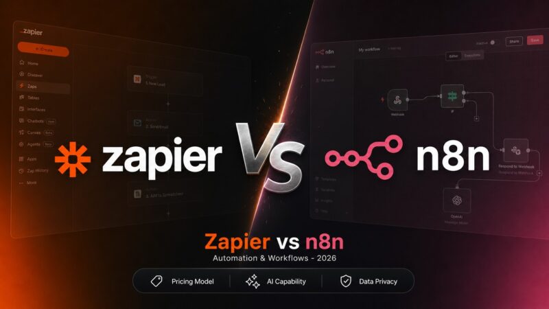 Zapier vs n8n comparison cover image showing both logos side by side