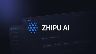Stylized graphic displaying the Zhipu AI logo and GLM architecture branding.
